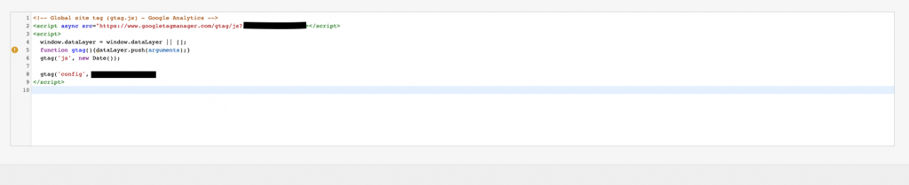 imagen de un código de seguimiento de google analytics metido por custom code de elementor