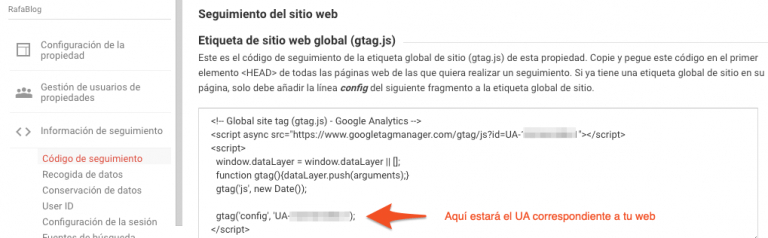 ejemplo de código de seguimiento de google analytics