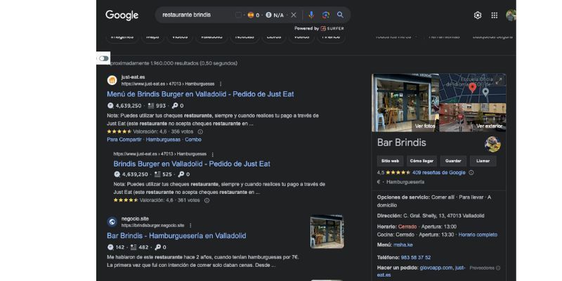 ejemplo de ficha de perfil de empresa en google