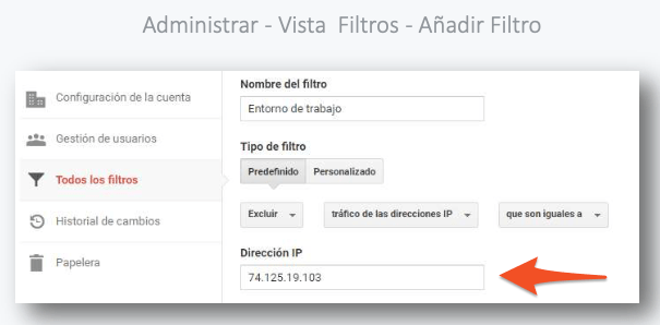 Filtro de la IP del entorno de trabajo en google analytics