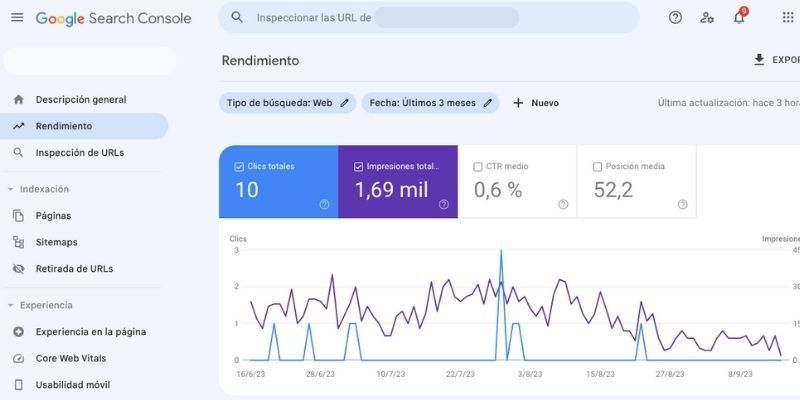captura de pantalla de la herramienta seo gratis google search console